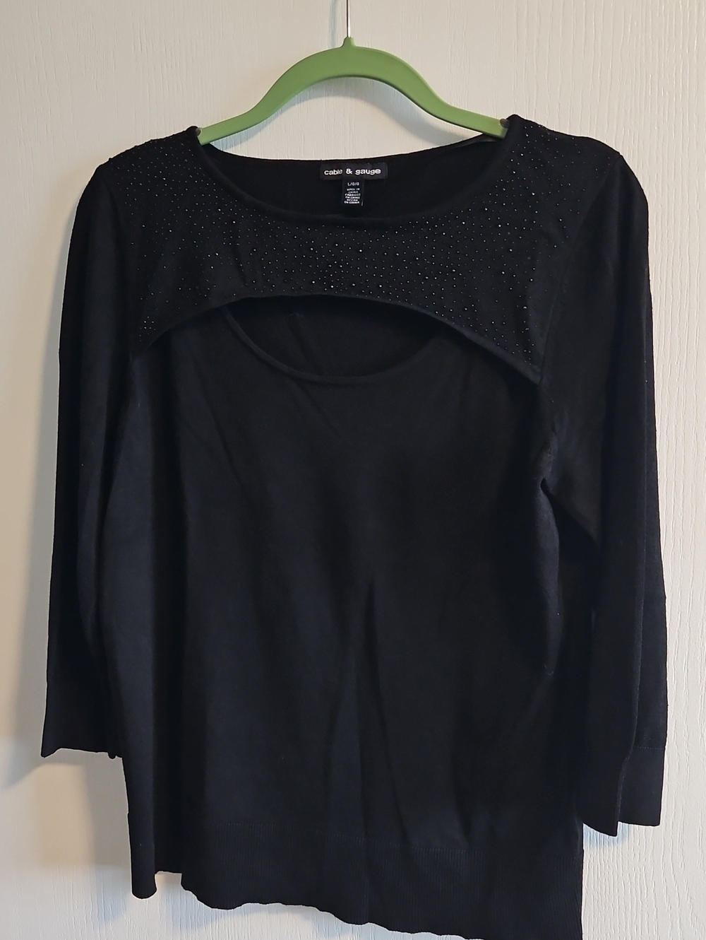 Cable & Gauge Black Long-Sleeve Top with Embellished Yoke